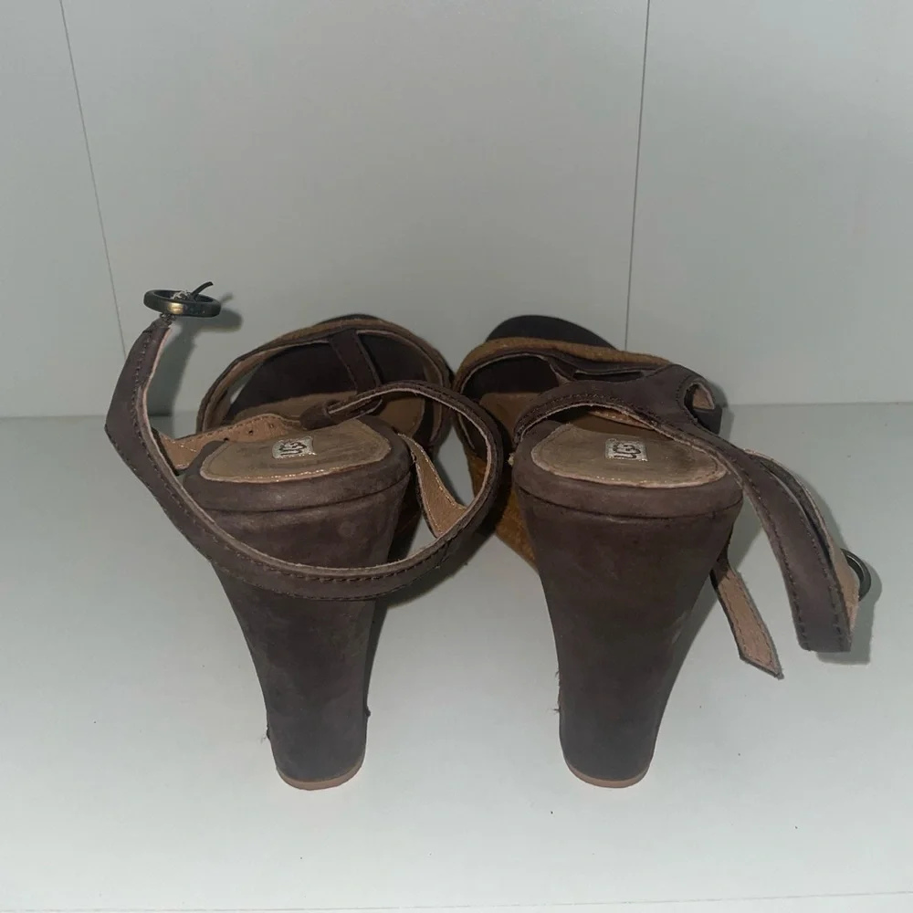 Ugg edges woven wedges brown summer wedges ankle strap heels